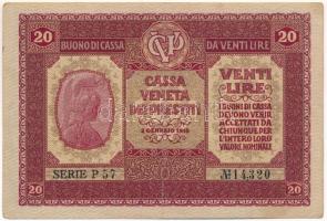 Olaszország 1918. Velence / Osztrák-magyar megszállás 20L T:XF,VF, erős papír Italy 1918. Venice / Austro-Hungarian occupation 20 Lire C:XF,VF, strong paper Krause M7