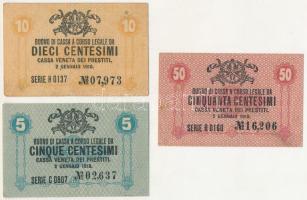 Olaszország 1918. Velence / Osztrák-magyar megszállás 5c + 10c + 50c T:XF-F szép papír Italy 1918. Venice / Austro-Hungarian occupation 5 Centesimi + 10 Centesimi + 50 Centesimi C:XF-F fine paper Krause P#M1, P#M2, P#M3