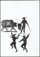 Uli jelzéssel, 2 db mű: Bikaviadal. Tus, papír. 21×29,5 cm