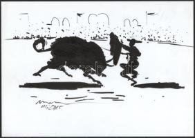 Uli jelzéssel, 2 db mű: Bikaviadal. Tus, papír. 21×29,5 cm