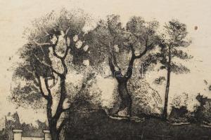 Sajtos Gyula (1932-): Tatai vár. Rézkarc, papír, jelzett. Kartonra kasírozva, lap széle kissé foltos...