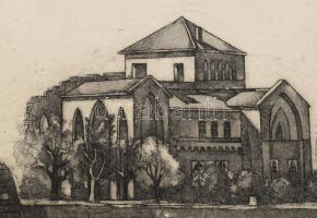 Sajtos Gyula (1932-): Tatai vár. Rézkarc, papír, jelzett. Kartonra kasírozva, lap széle kissé foltos...