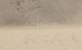 Sajtos Gyula (1932-): Tatai vár. Rézkarc, papír, jelzett. Kartonra kasírozva, lap széle kissé foltos...