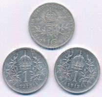 Ausztria 1908. 1K Ag "Ferenc József - Jubileum" + 1913. 1K Ag "Ferenc József" (2x) T:XF-VF Austria 1908. 1 Corona Ag "Franz Joseph - Jubilee" + 1913. 1 Corona Ag "Franz Joseph" (2x) C:XF-VF Krause KM#2808, KM#2820