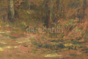 Pogonyi Tibor (1974-): Erdőrészlet. Olaj, farost, jelzett. Dekoratív fakeretben. 40×54 cm