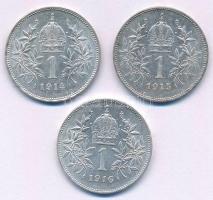 Ausztria 1914-1916. 1K Ag "Ferenc József" (3xklf) T:XF Austria 1914-1916. 1 Corona Ag "Franz Joseph" (3xdiff) C:XF Krause KM#2820