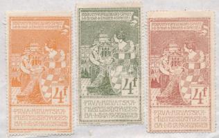 1907 Horvát filatéliai kiállítás 3 db 4f levélzáró bélyeg