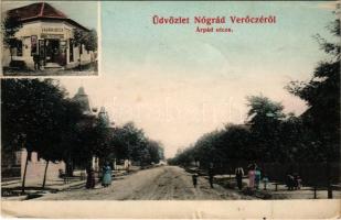 1907 Verőce, Nógrádverőce; Árpád utca, Vavrik Géza üzlete és saját kiadása (gyűrődések / creases)