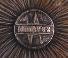 Bajári jelzéssel alpakka fedeles doboz, Budavox felirattal, 8x13 cm