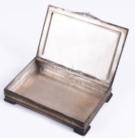 Bajári jelzéssel alpakka fedeles doboz, Budavox felirattal, 8x13 cm