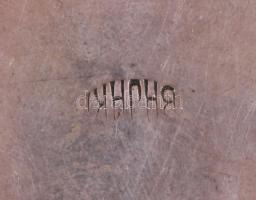 Bajári jelzéssel alpakka fedeles doboz, Budavox felirattal, 8x13 cm