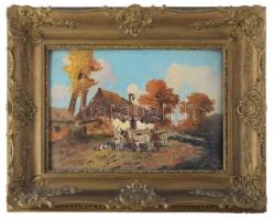 Németh György (1888-1962): Szamárkordé. Olaj, karton, jelzett. Dekoratív fakeretben. 25x34 cm