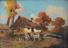 Németh György (1888-1962): Szamárkordé. Olaj, karton, jelzett. Dekoratív fakeretben. 25x34 cm