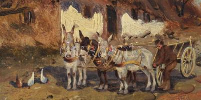 Németh György (1888-1962): Szamárkordé. Olaj, karton, jelzett. Dekoratív fakeretben. 25x34 cm