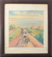 Cselényi Walleshausen Zsigmond (1887-1978): Balaton, 1926. Akvarell, papír, Jelzett. 37x28 cm. Üvegezett fakeretben.