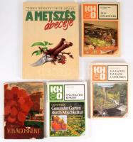 5 db kertészeti könyv: Czáka Sarolta - Valló László: A metszés ábécéje. Bp., 1991, Planétás. + Domokos János: Virágoskert. Bp., 1955, Mezőgazdasági Kiadó. + Dr. Hadnagy Árpád - Tuza Sándor: Téli zöldségek. Bp., 1984, Mezőgazdasági Kiadó. + Kriszten György: Tavasztól tavaszig a szőlőben (a termő szőlő gondozása). Bp., 1985, Mezőgazdasági Kiadó. + Gertrud Franck: Öngyógyító kiskert. Bp., 1987, Mezőgazdasági Kiadó. Ábrákkal, rajzokkal, fotóanyaggal illusztrálva. Javarészt kiadói kartonált papírkötések.