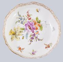 Meissen antik kézzel festett teás csésze, aljjal, jelzett, aranyozáson kopással, kardos jelzés, d: 1...