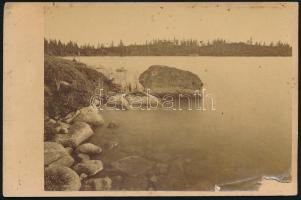 cca 1900 Csorbai-tó, Központi-Kárpátok, keményhátú fotó Divald Károly eperjesi műterméből, sérüléssel, 10,5×16,5 cm