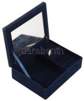 Kék bársony bevonatú ékszerdoboz, cserélhető képpel a tetején, 11x15 cm
