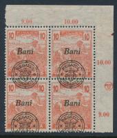 Nagyvárad 1919 Magyar Posta 10f ívsarki négyestömb elcsúszott felülnyomattal, Bodor vizsgálójellel