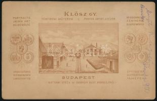 cca 1900 Lányok családi fotója, keményhátú fotó Klösz György budapesti műterméből, ritka hátoldallal...