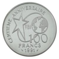 Franciaország 1991. 100Fr Ag "100 éves a kosárlabda sport" sorszámozott "7456" t...