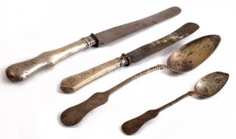 4 darab ezüst (Ag) és ezüst (Ag) nyelű evőeszköz, jelzett, bruttó 181g