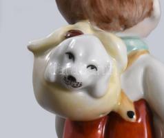 Royal Dux kutyájával világgá menő kisfiú. Jelzet,t hibátlan, m: 16 cm