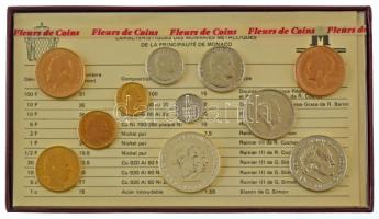 Monaco 1982. 1c-100Fr "III. Rainier" (11xklf) forgalmi sor fóliatokban, tanúsítvánnyal, karton díszdobozban T:UNC Monaco 1982. 1 Centime - 100 Francs "Rainier III" (11xdiff) coin set in foil packaging with certificate, in cardboard case C:UNC