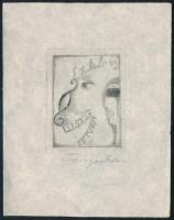 Michel Fingesten (1884-1943): Ex libris Lustig István. Rézkarc, papír, jelzett. 7x5,5 cm