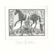 Orosz István (1951-): Ex libris Ujszászi Róbert. Rézkarc, papír, jelzett. 5,5×7 cm