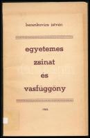 Barankovics István: Egyetemes zsinat és vasfüggöny. A szerző, Barankovics István (1906-1974) hírlapíró, 1945 és 1949 között a Demokrata Néppárt elnöke által Béky Zoltán (1903-1978) református lelkész, az amerikai magyar református egyház püspöke részére dedikált példány. New York, 1962, Hungarian Quarterly, 112 p. Emigráns kiadás. Kiadói papírkötés.