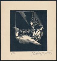 Buday György (1907-1990): Pipázó az íróasztalnál, 1934. Fametszet, papír, jelzett. Hátoldalán a művész bélyegzésével. 10x9 cm