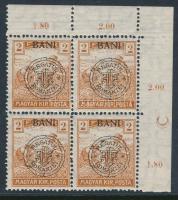 Kolozsvár 1919 Arató 2f négyestömb holdas ívszéli jelzéssel, Bodor vizsgálójellel