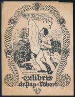 Petrovits Emil (1887-): Ex libris dr. Pap Róbert (szecessziós könyvjegy), 1916. Klisé, papír, jelzett a metszeten. Lapszéli apró szakadásokkal. 11,5x8,5 cm