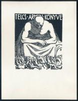 Beck Ö. Fülöp (1873-1945): Telcs Ármin könyve (ex libris). Fametszet, paípr, jelzett a metszeten, hátoldalán KBK bélyegzéssel. 7,5x6,5 cm