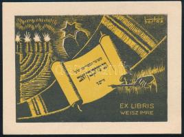 Bartos László (1902-1943): Ex libris Weisz Imre, fametszet, papír, jelzett a metszeten, 8x11 cm