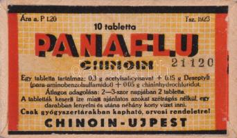 "Panaflu" gyógyszerdoboz a Chinoin újpesti gyárából, 3,5×6×1,5 cm