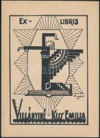 Dinnyés Ferenc (1886-1958): Ex libris Villányiné Kiss Emilia (art deco könyvjegy). Klisé, papír, jelzett a klisén, 9x6,5 cm