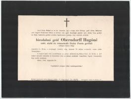 1944 Birodalmi gróf Oberndorff Hugóné szül. zichi és vásonkeői Zichy Paula grófnő halotti értesítője, hajtott