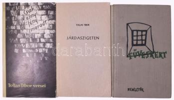 Tollas Tibor 3 db dedikált könyve: Füveskert. Bécs, 1957, Nemzetőr. Kiadói egészvászon-kötés. + ...csak ennyi fény maradt. Versek 1945-1960. Brüsszel, [1961], Magyar Ház. Második kiadás. Kiadói papírkötés. + Járdaszigeten. München, 1967, szerzői kiadás. Kiadói papírkötés. Emigráns kiadások. Mindhárom kötet a szerző, Tollas Tibor (1920-1997) költő, a Nemzetőr főszerkesztője által dedikált.