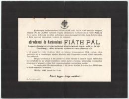1940 Mihályi, eőrményesi és karánsebesi Fiáth Pál főhadnagy halotti értesítője, hajtott