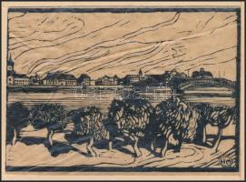 Mühlfeith János (működött a XX. sz. első felében): Szeged (Tiszapart), 1919. Fametszet, hártyapapír,...