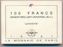Franciaország 1987. 100Fr Ag "La Fayette születésének 230. évfordulója" műanyag tokban T:U...