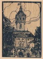 Mühlfeith János (működött a XX. sz. első felében): Városháza (Szeged), 1919. Fametszet, hártyapapír,...