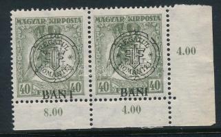 Kolozsvár 1919 Zita 40f pár, az egyik bélyegen távoli "I" betű lemezhiba, Bodor vizsgálójellel