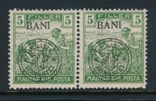 Kolozsvár 1919 Arató 5f pár, az egyik bélyegen egyenes átlójú "N" betű, Bodor vizsgálójellel