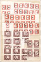 1958 Vörös-fekete portó 8 db sor összefüggésekben + II. kiadás kiegészítő értékek ívsarki 10-es tömbökben 2 db berakólapon + Képes portó bélyegek borítékban (12.600+)