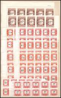 1958 Vörös-fekete portó 8 db sor összefüggésekben + II. kiadás kiegészítő értékek ívsarki 10-es tömb...