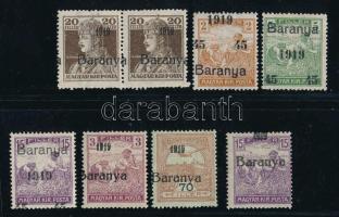 Baranya I. 1919 8 db bélyeg, köztük 4 db antikva számokkal, Bodor vizsgálójellel